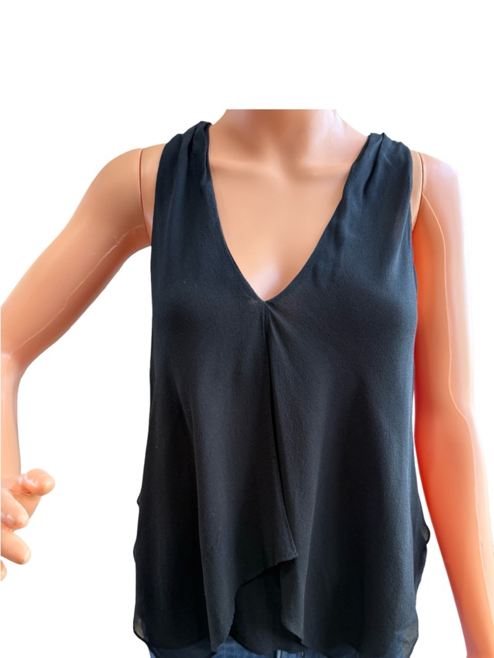100% silk Babaton Black V-Neck Draped Sleeveless Camisole